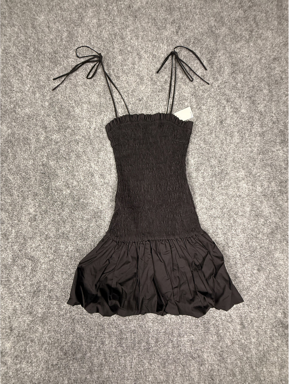 Black Smocked Mini Dress with Tie Straps